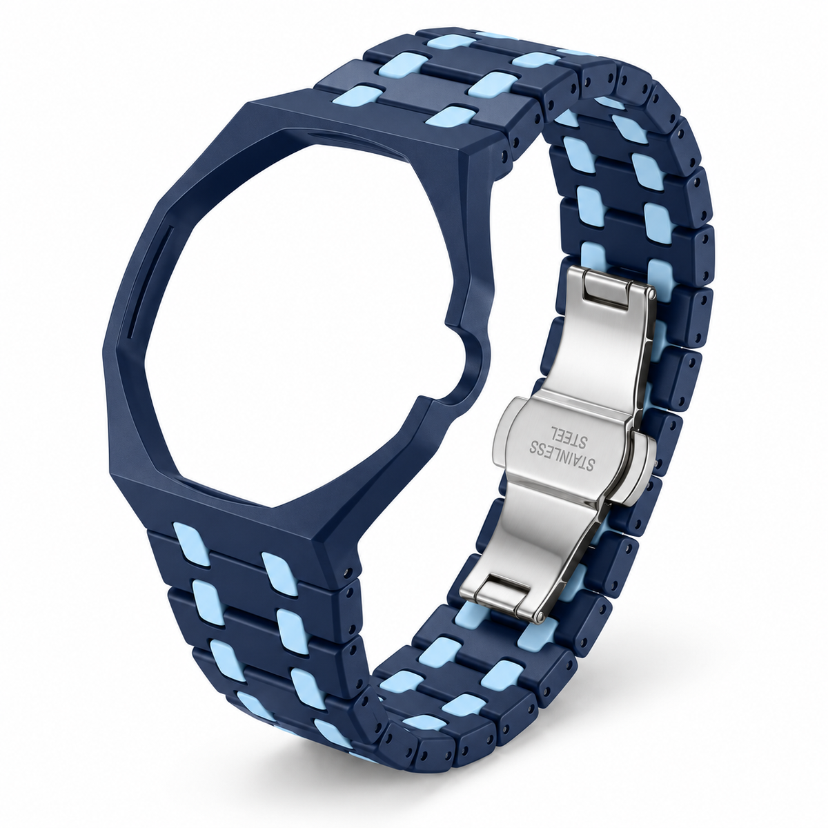 OctaLink — Marine & ciel — boîtier et bracelet seuls sur fond blanc