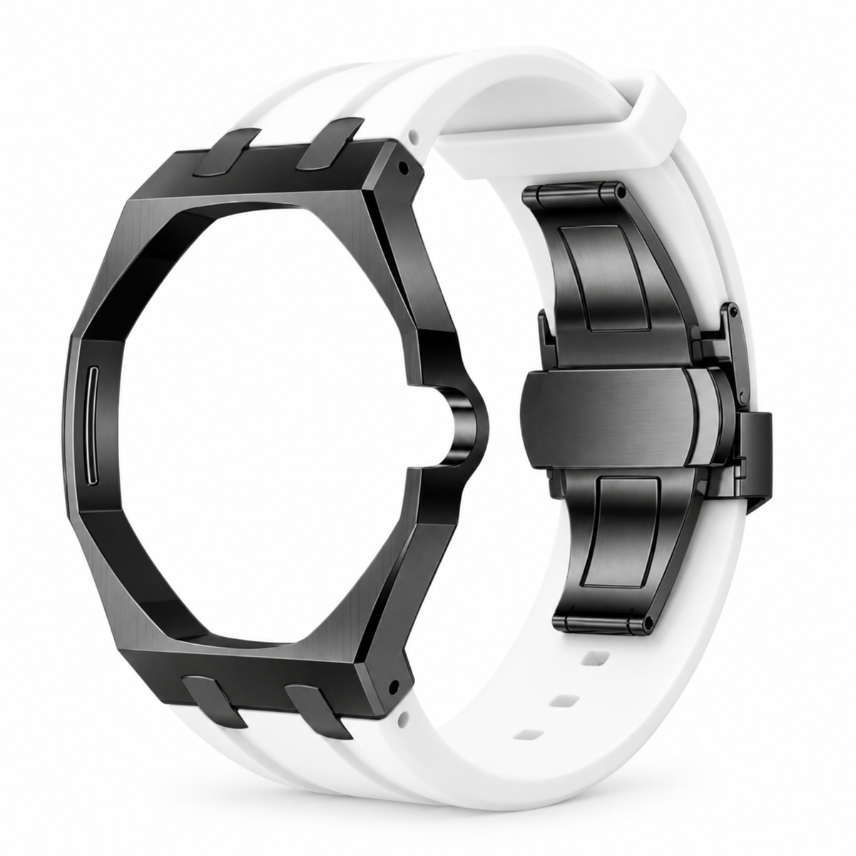 Bracelet adaptateur silicone POPWATCH — blanc, cadre graphite — illustration recolorisée