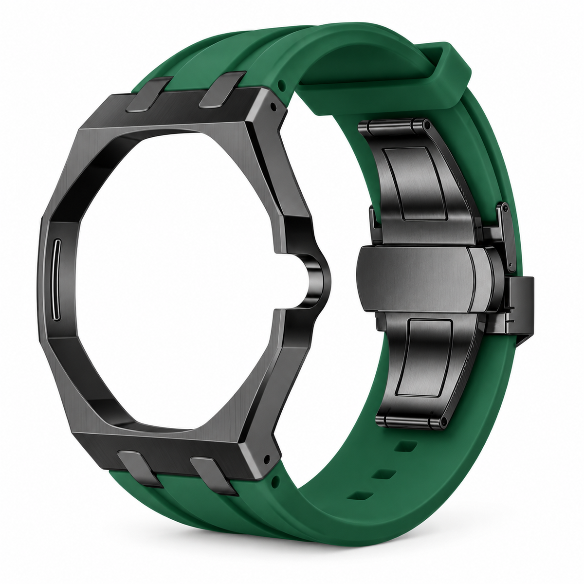 Bracelet adaptateur silicone POPWATCH — vert, cadre graphite — illustration recolorisée