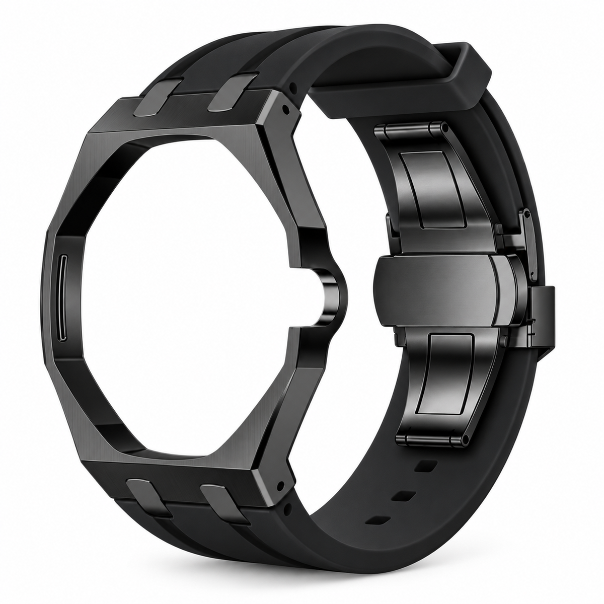 Bracelet adaptateur silicone POPWATCH — noir, cadre graphite — illustration recolorisée